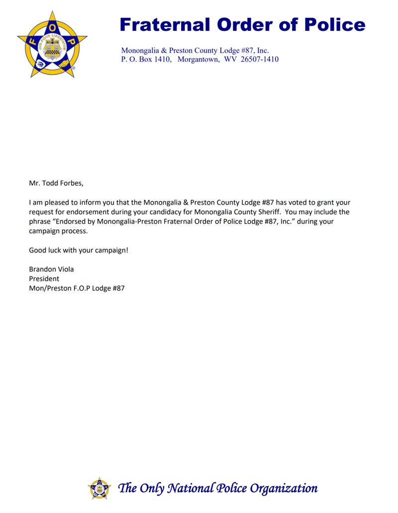 fraternal order of police endorsement